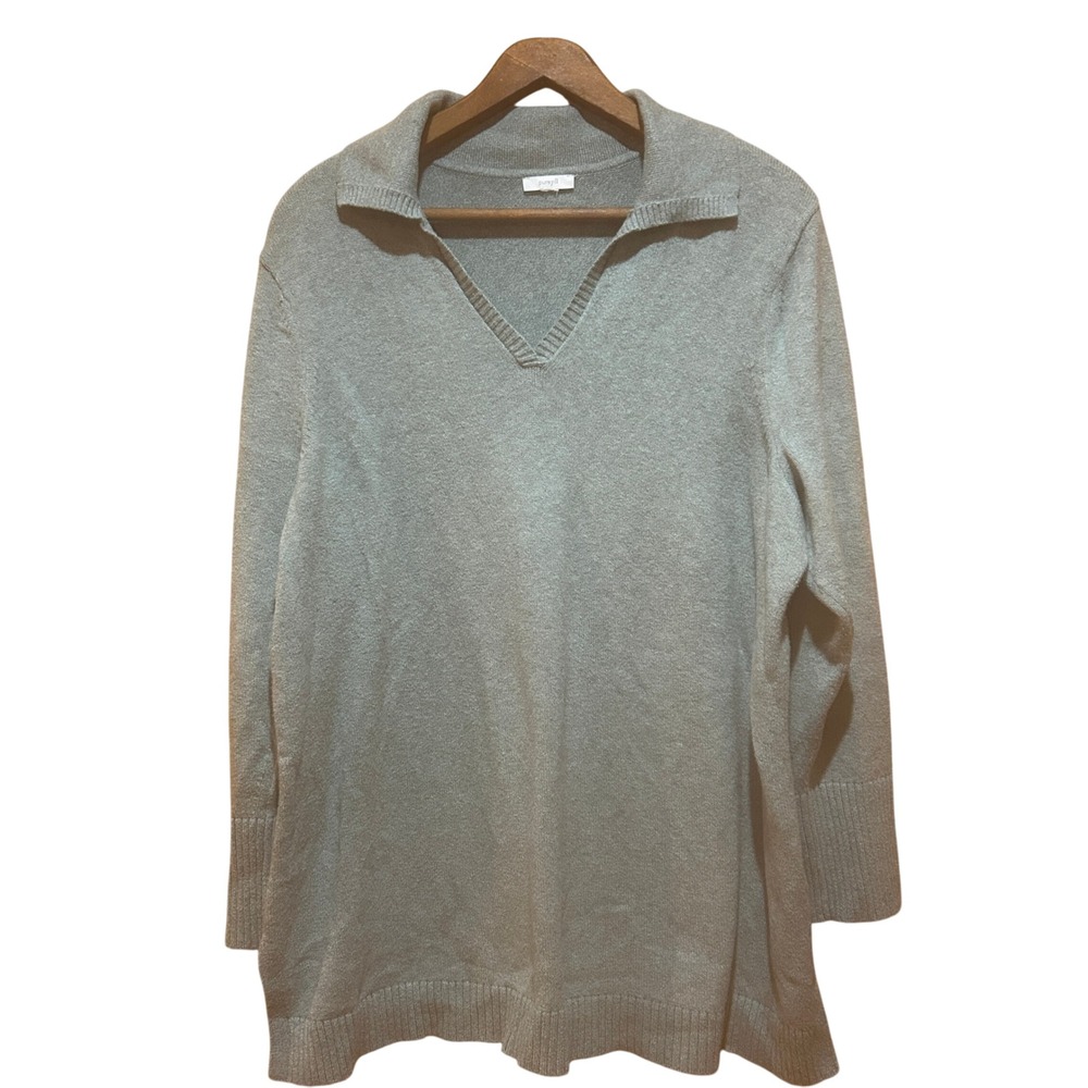 J.Jill Pure Jill Sweater Womens 2X‎ Pullover Collared V Neck Green Lagenlook